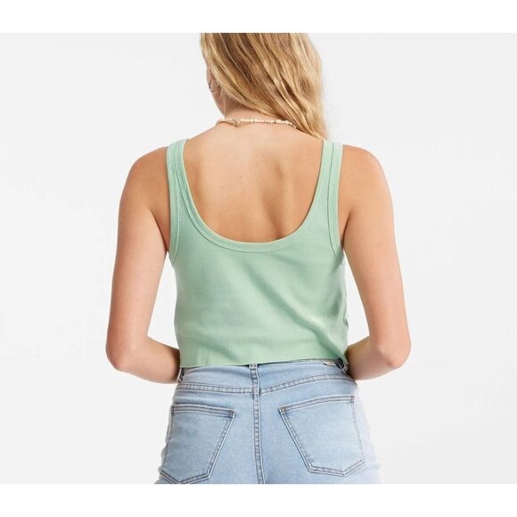 BILLABONG Hello Summer Crop Tank Top Sz S Mint Green Yellow Graphic 100% Cotton - Picture 7 of 12